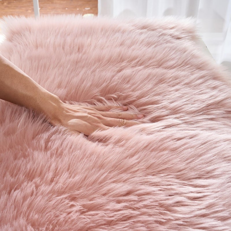 Easy Joy EasyJoy Ultra Soft Fluffy Shaggy Area Rug Faux Fur Rug Chair Cover Seat Pad Fuzzy Area Rug for Bedroom Floor Sofa Living Room (2 x 3 ft Sheepskin, Pink) - Image 4